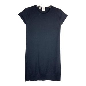 DKNY Black 100% Wool Short Sleeve Mini Sweater Dress Thin Womens Size P